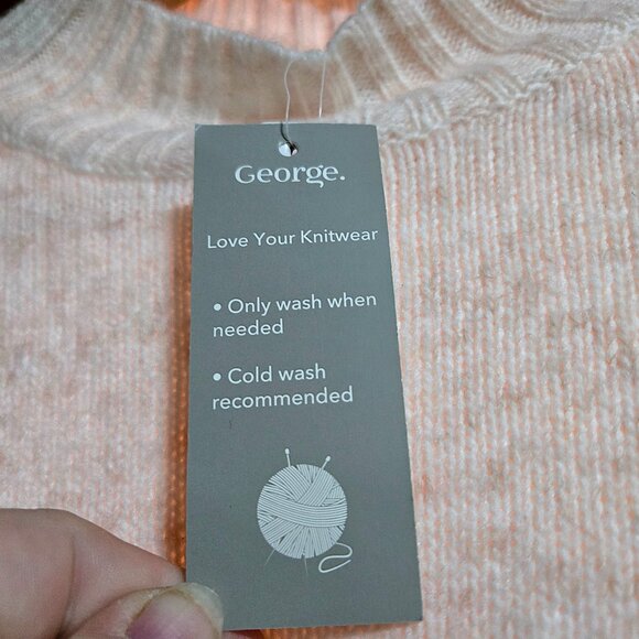 George Ribbed Neck Knit LOVE Sweater Cream Black Pullover Jumper NWT Cozy Modern - Picture 4 of 7